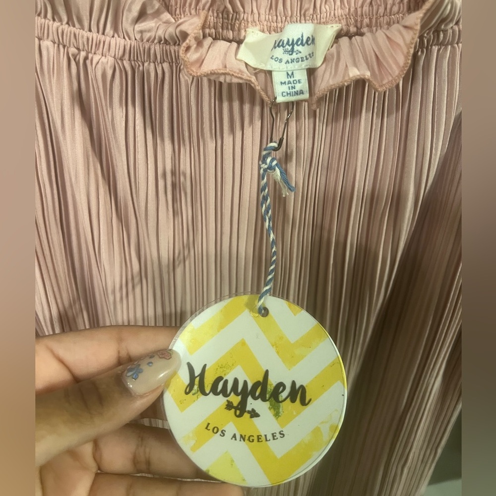 Hayden Los Angeles Pink Pleated off shoulder dress